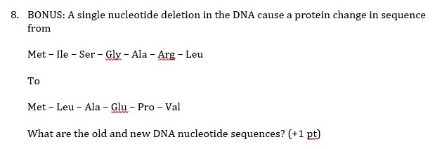 Solved BONUS: A single nucleotide deletion in the DNA cause | Chegg.com