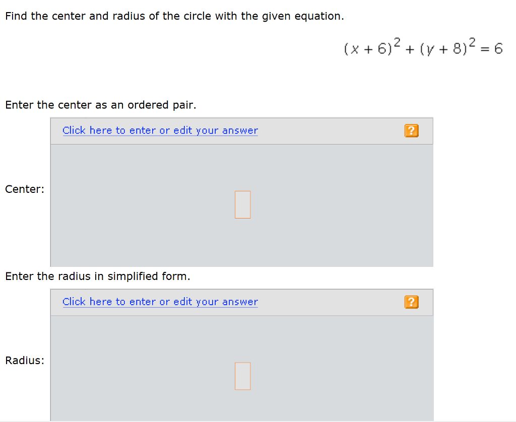Solved Find the center and radius of the circle with the | Chegg.com