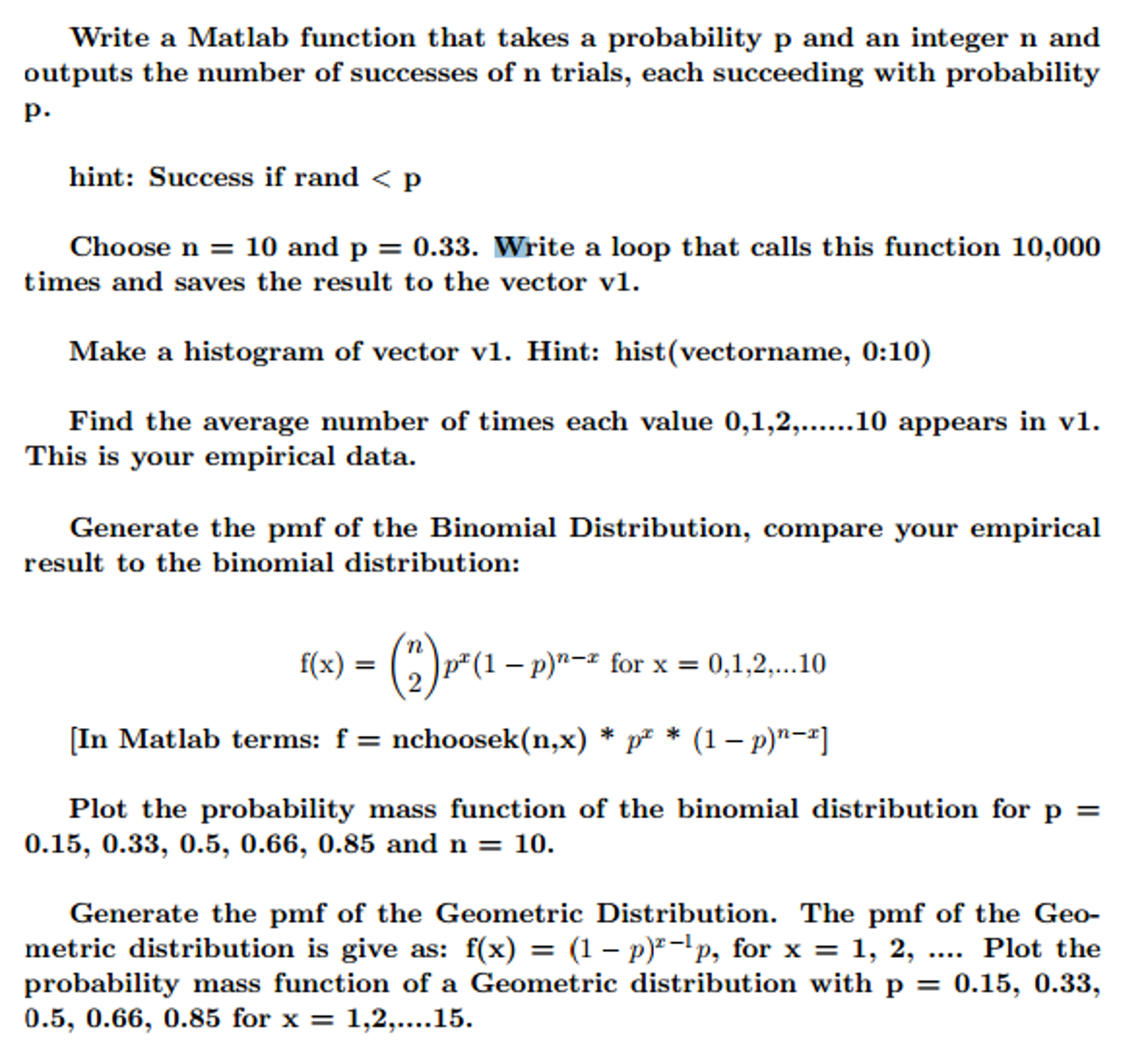 Write A Matlab Function That Takes A Probability P Chegg