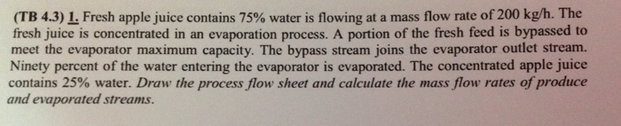 Solved Fresh apple juice contains 75% water is flowing at a | Chegg.com