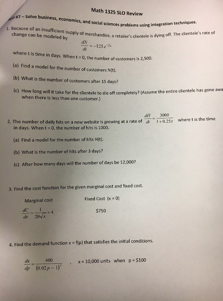 Solved Math 1325 SLO Review a-Determine appropriate | Chegg.com