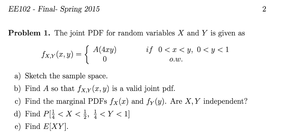 Solved The Joint PDF For Random Variables X And Y Is Given | Chegg.com