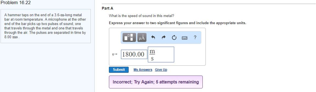 Solved Problem 16.22 Part A A hammer taps on the end of a | Chegg.com