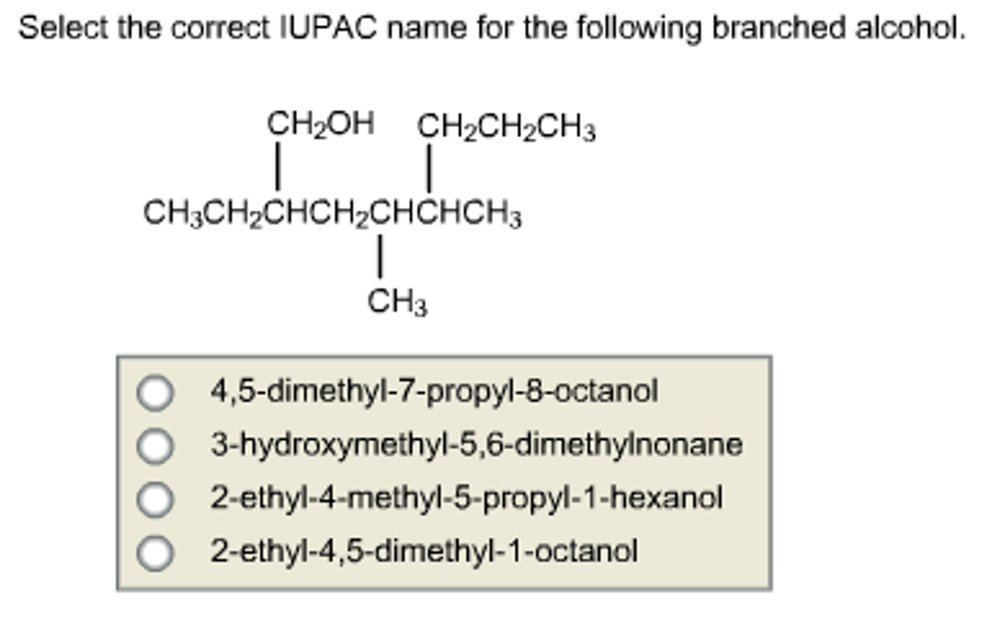 Solved Select The Common Name For The Following Ether O O O 