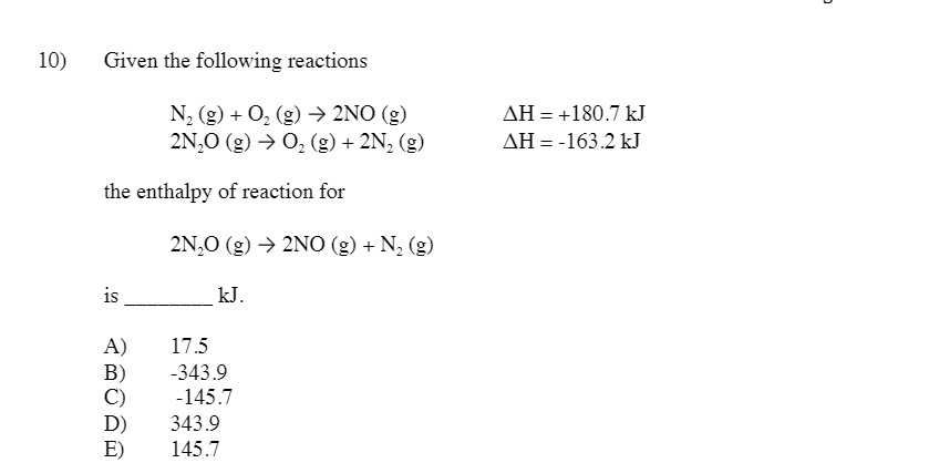 Solved 10 Given The Following Reactions N G O2 G Chegg Solved 10 Given The Following Reactions N G O2 G Chegg