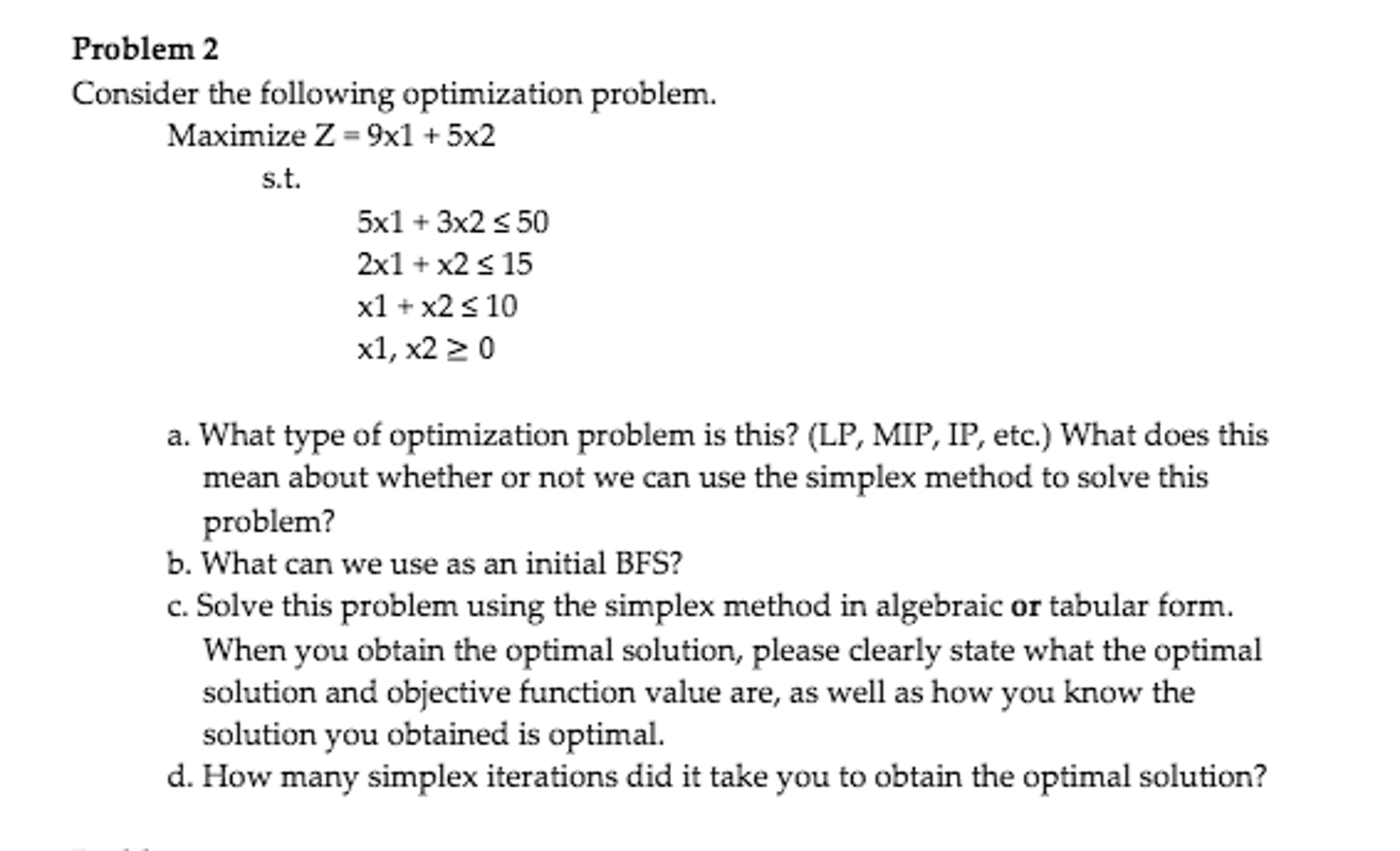 Solved Consider The Following Optimization Problem. | Chegg.com