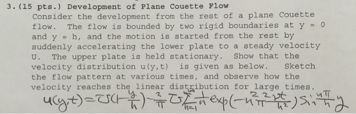 Solved 3. Development of Plane Couette Flow Consider the | Chegg.com
