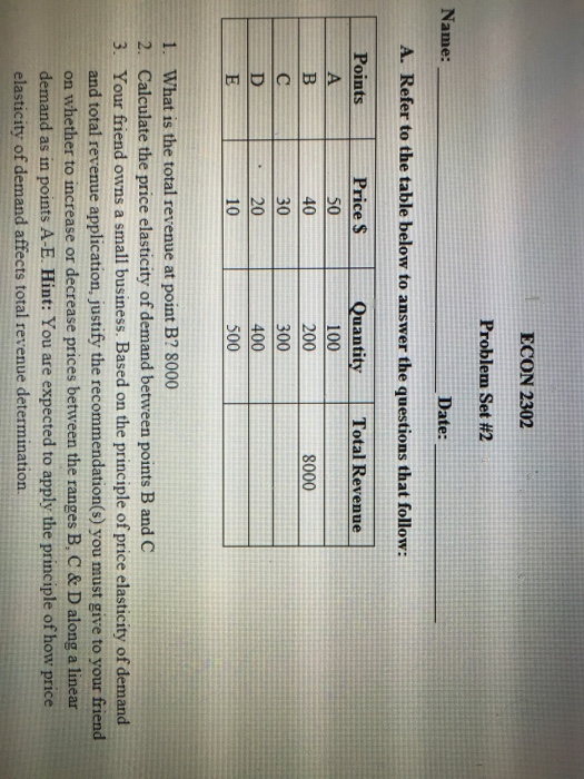 Solved A. Refer To The Table Below To Answer The Questions | Chegg.com