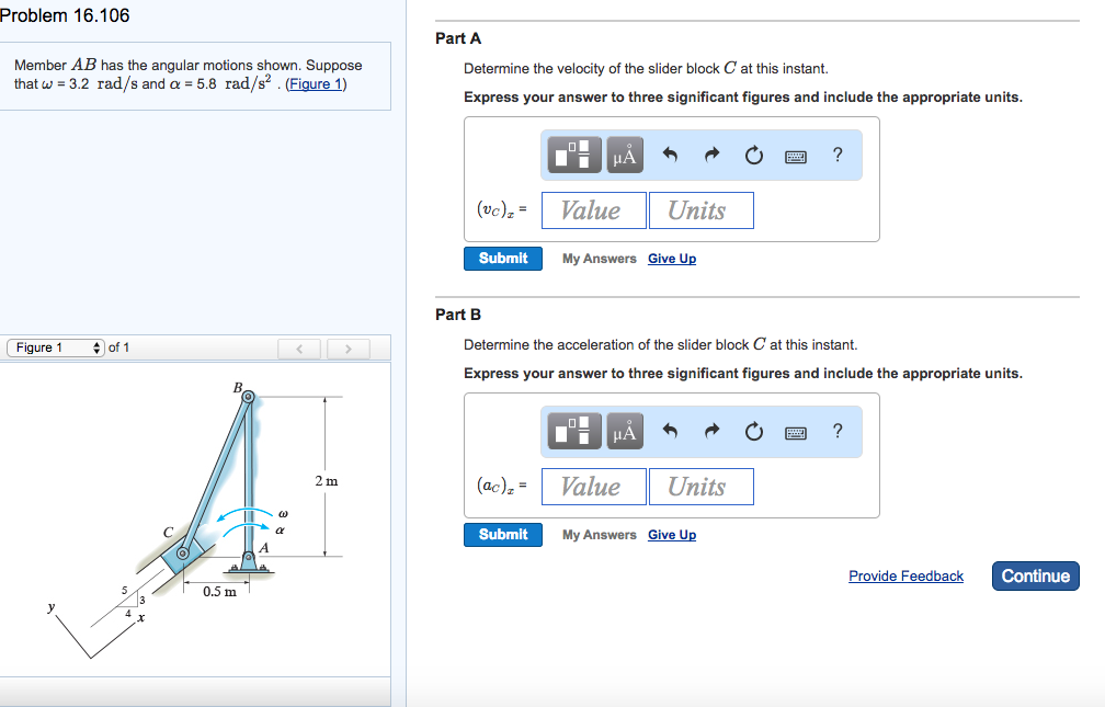 Solved Problem 16.106 Part A Member AB has the angular | Chegg.com