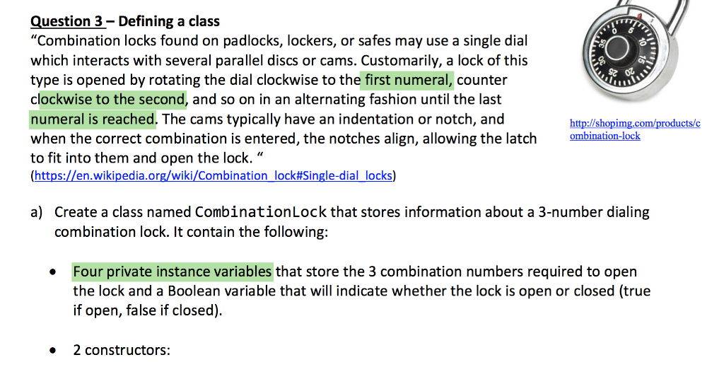 Solved Question 3 Defining a class locks found