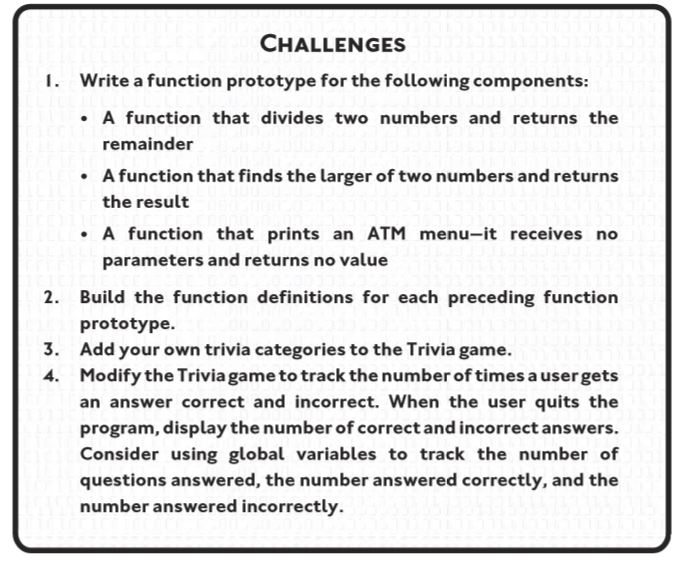 Solved Build the function definitions for each preceding | Chegg.com