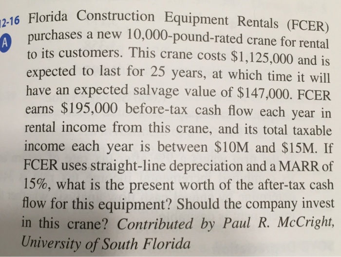 Solved Florida Construction Equipment Rentals (FCER)