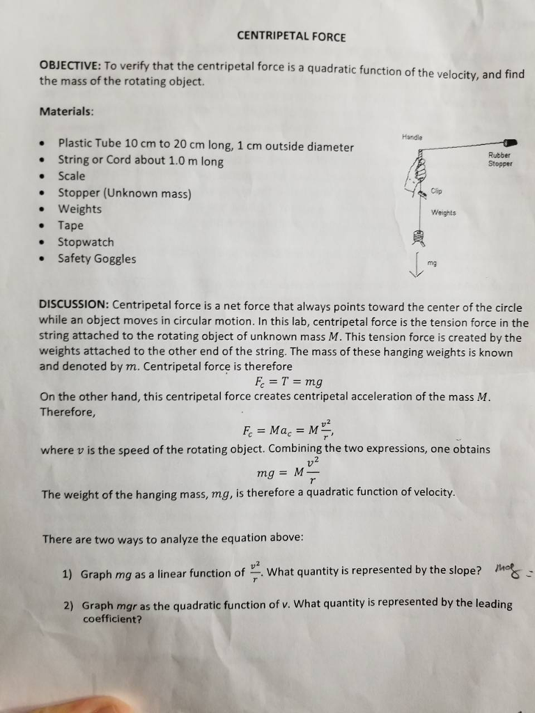 Centripetal Force Lab Answers