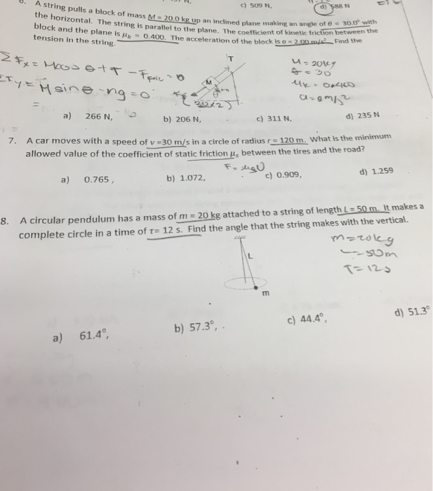 Solved A strings pulls a block of mass M = 20.0 kg up an | Chegg.com