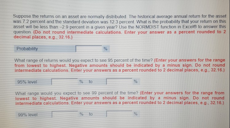 Solved Suppose The Returns On An Asset Are Normally | Chegg.com