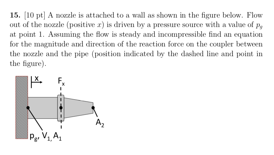 Solved 15. [10 pt] A nozzle is attached to a wall as shown