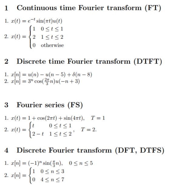 Solved 1 Continuous Time Fourier Transform (FT) 1. | Chegg.com