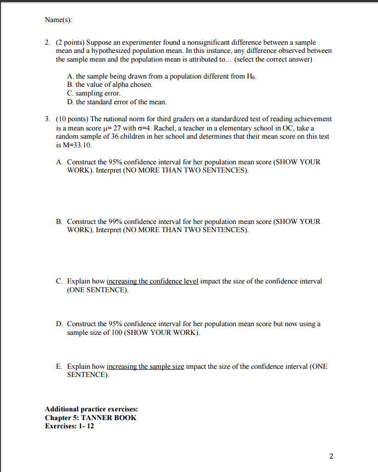 Solved Notes: On Question 1, assume we are conducting the | Chegg.com