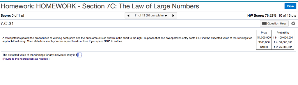 Solved Homework: HOMEWORK -Section 7C: The Law of Large | Chegg.com