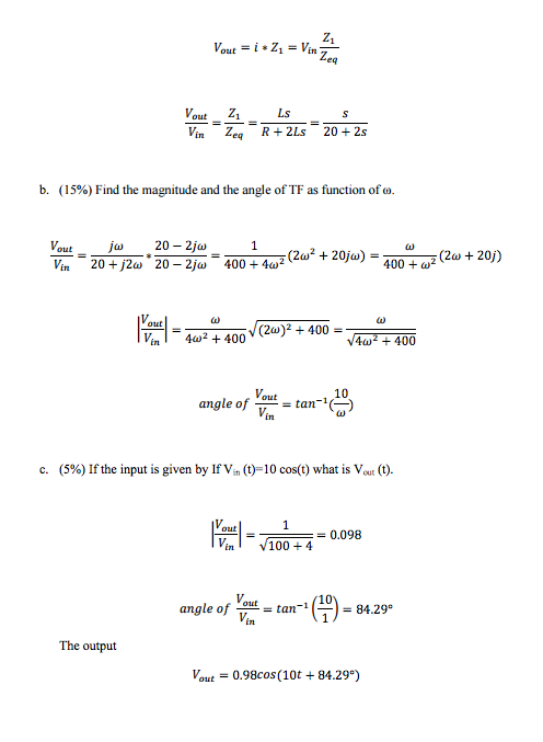 Solved Vout (S) a. (15%) Find the transfer function of the | Chegg.com