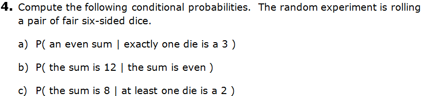 Solved 4. Compute The Following Conditional Probabilities. | Chegg.com