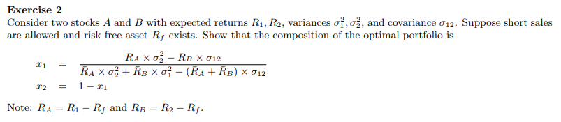 Solved Exercise 2 Consider Two Stocks A And B With Expected | Chegg.com