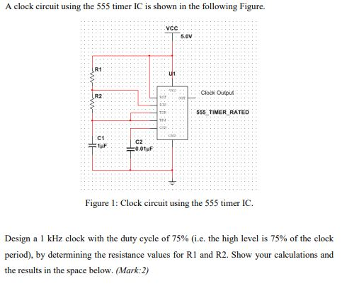 Solved A clock circuit using the 555 timer IC is shown in | Chegg.com