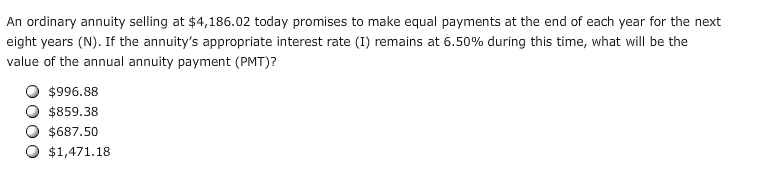 Solved An Ordinary Annuity Selling At $4,186.02 Today | Chegg.com