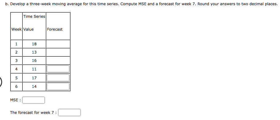 Solved Consider the following time series data Week Value 18 | Chegg.com