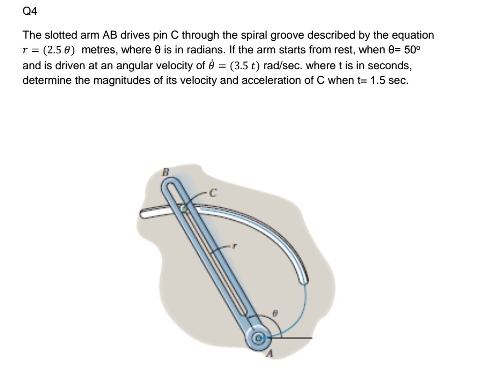 Solved Q4 The slotted arm AB drives pin C through the spiral