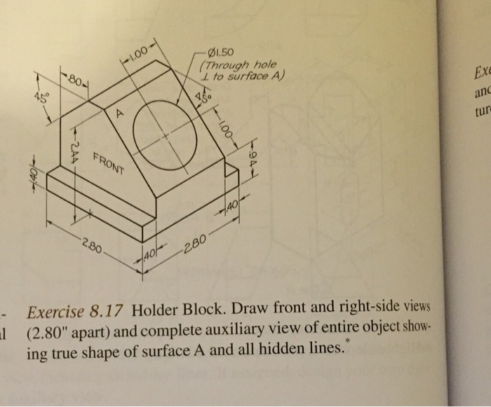 Solved o0 -¢1.50 Through hole Exc and tur to surface A) 45° | Chegg.com