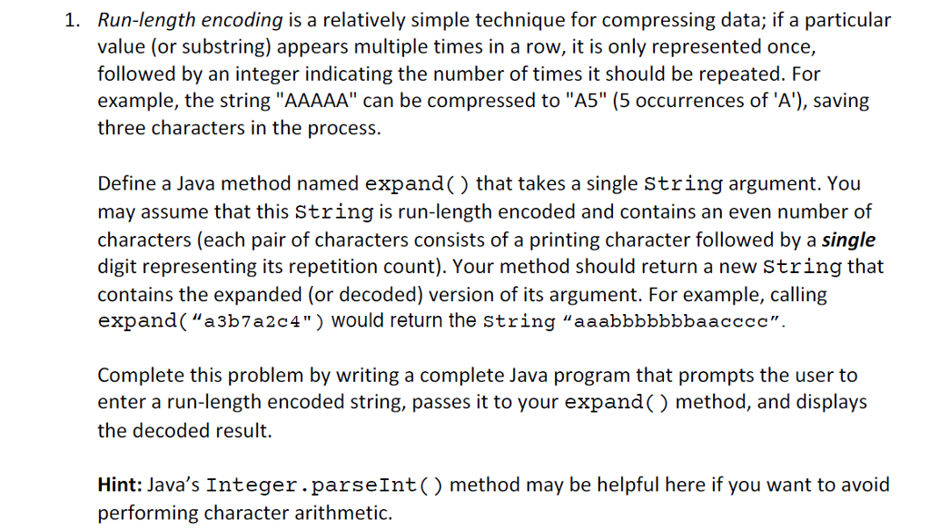 Solved (use java)Run-length encoding is a relatively simple | Chegg.com