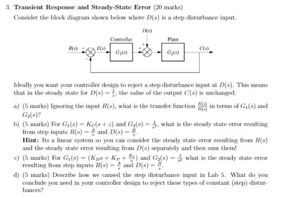 Solved 3. Transicnt Response and Steady-State Error (20 | Chegg.com