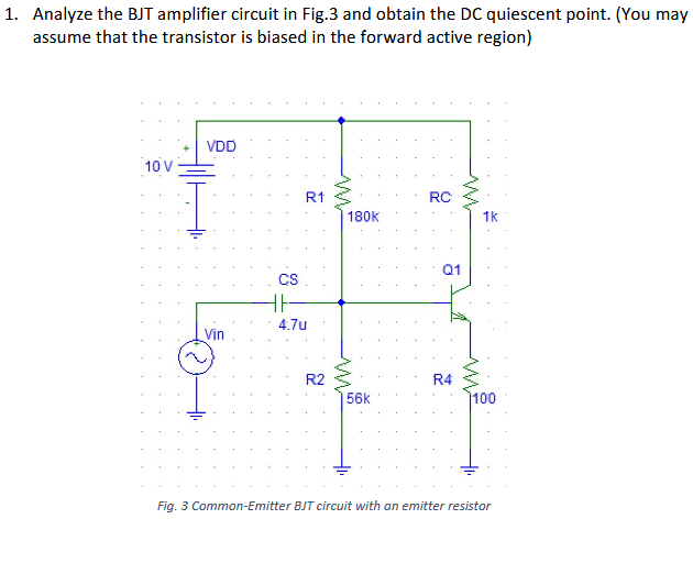 Solved Analyze the BJT amplifier circuit in Fig.3 and obtain