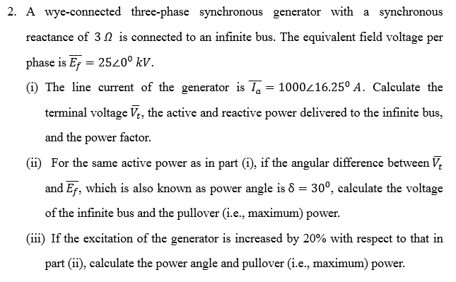 Solved A Wye-connected Three-phase Synchronous Generator | Chegg.com