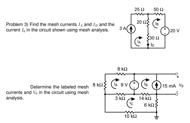Solved 25 Ω 50 Ω Problem 3) Find the mesh currents IA and IB | Chegg.com