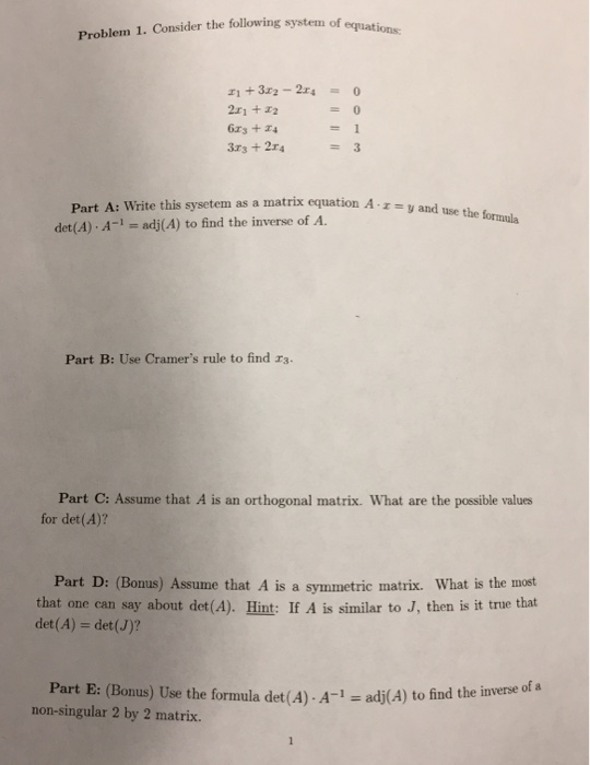 Solved Consider the following system of equations: x_1 + | Chegg.com