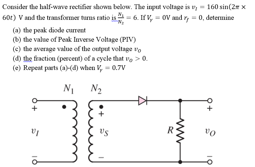 Solved Consider the halfwave rectifier shown below. The