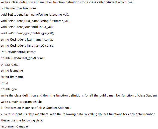 Solved Write a class definition and member function | Chegg.com