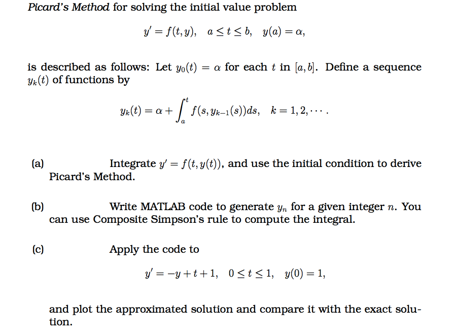 Picard s Method for solving the initial value problem | Chegg.com