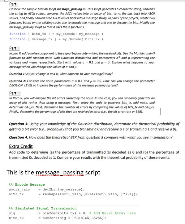 Solved Part l Observe the sample Matlab script message | Chegg.com