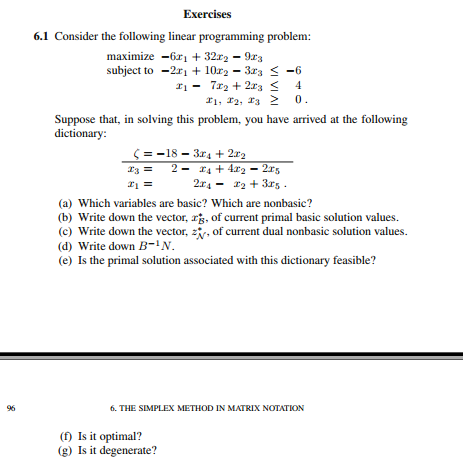 Solved Exercises 6.1 Consider The Following Linear | Chegg.com