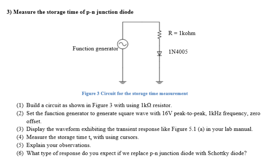 Solved 3) Measure the storage time of pn junction diode R=