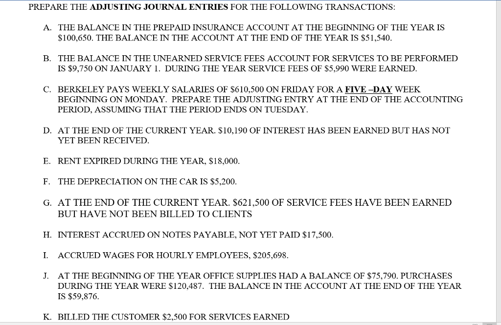 Solved PREPARE THE ADJUSTING JOURNAL ENTRIES FOR THE Chegg com