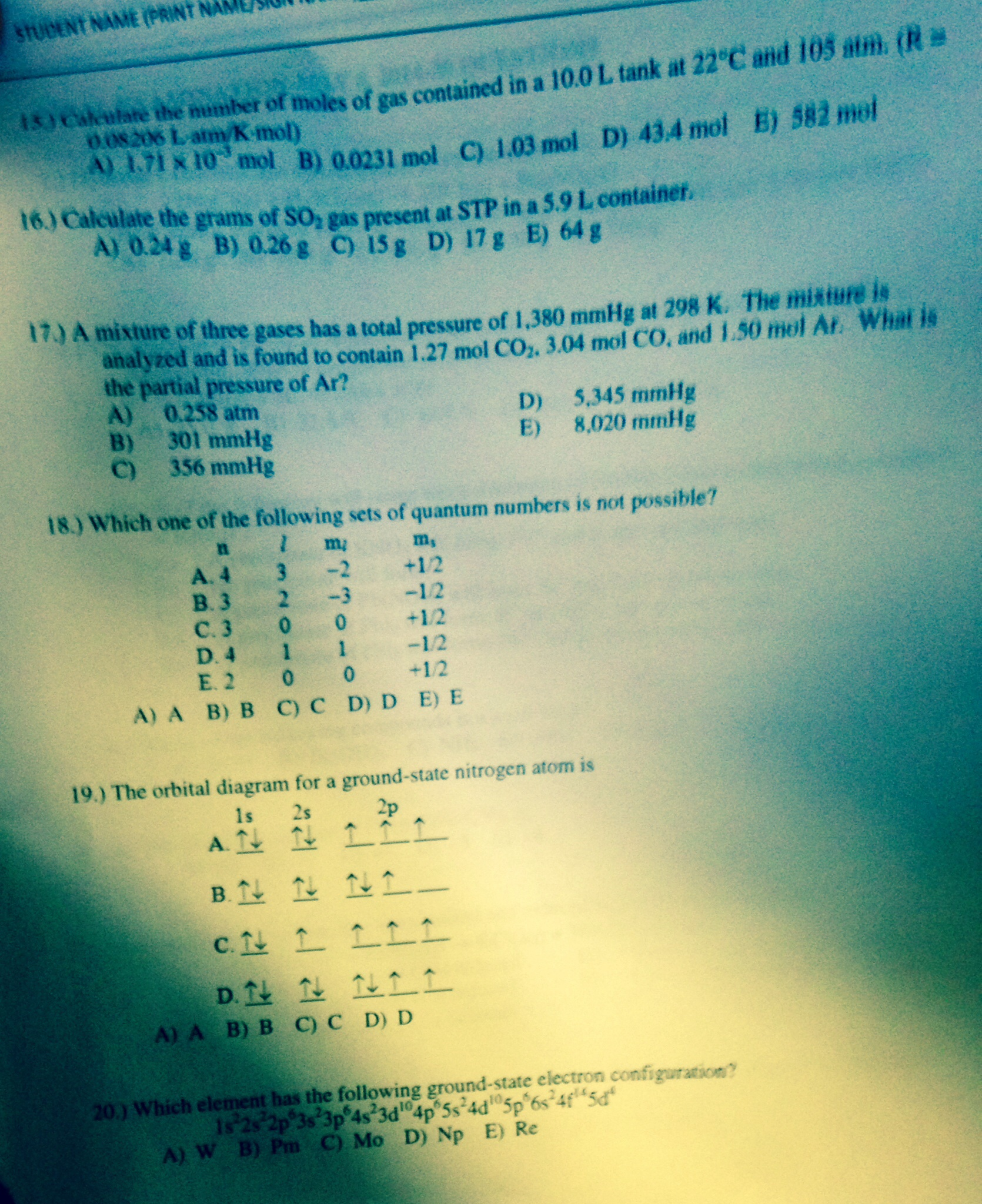 (Solved) Calculate The Number Of Moles Of Gas Contained In A 10.0L