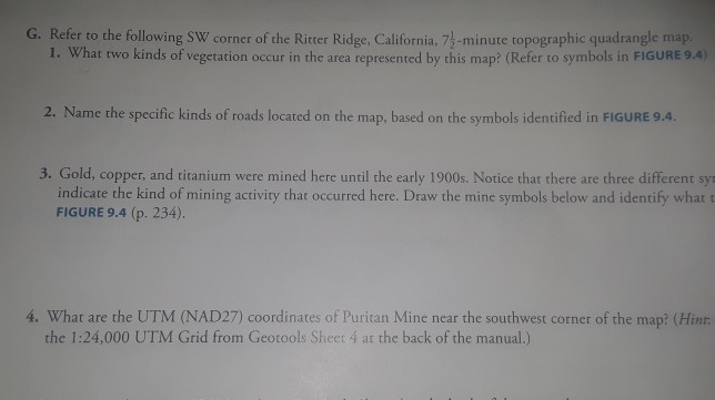 G. Refer to the following SW corner of the Ritter | Chegg.com