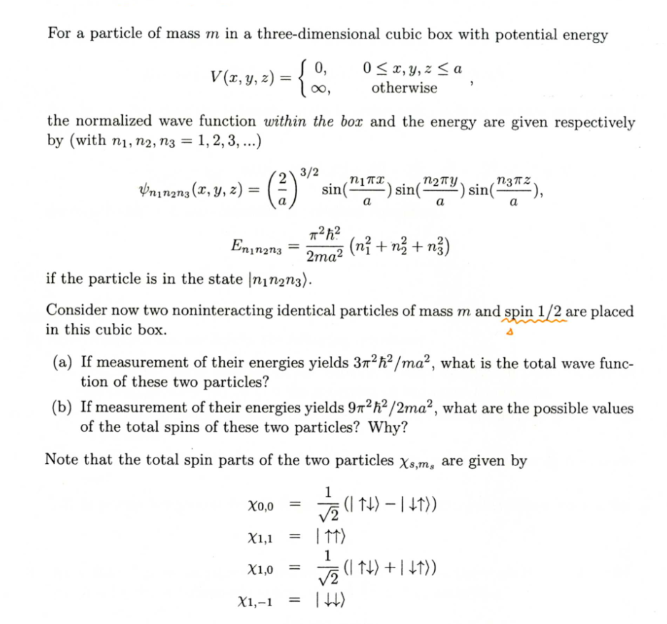 Solved For a particle of mass m in a three-dimensional cubic | Chegg.com