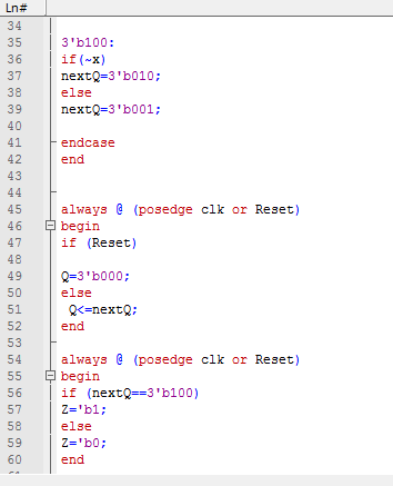 Solved Ln 35 3 b100 if (~x) 36 37 next 3 'b010; else 39 next | Chegg.com