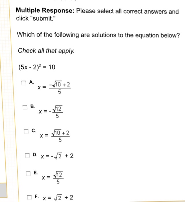 Solved Which of the following are solutions to the equation | Chegg.com