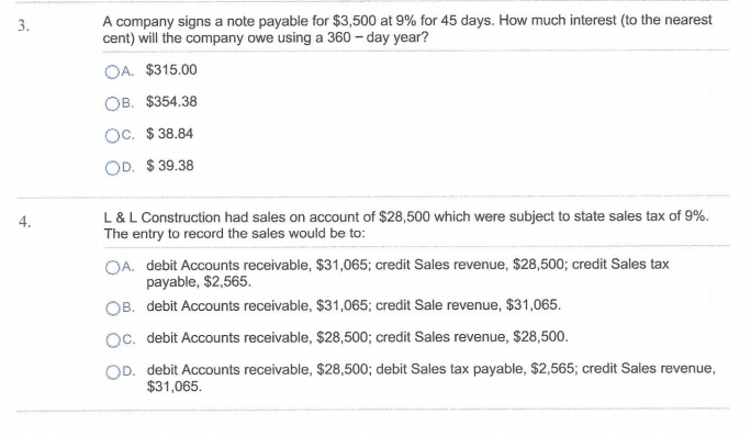 Solved A company signs a note payable for $3,500 at 9% for | Chegg.com